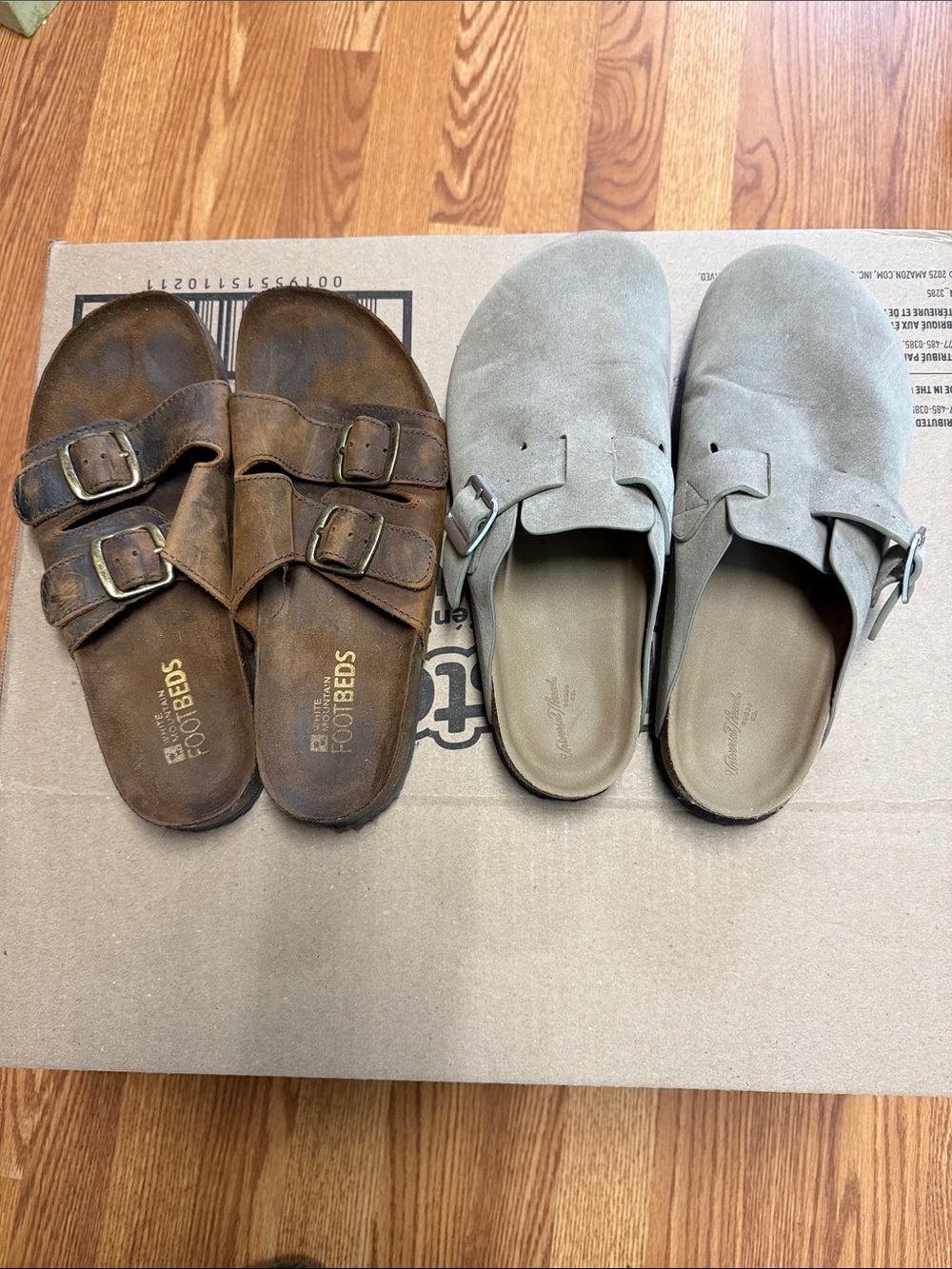 White Mountain Brown Double-Buckle Leather Slide Sandals & Universal Thread
